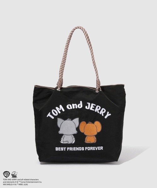 トートバッグ TOM and JERRY キャラクター刺繍 マチ付き ナイロン