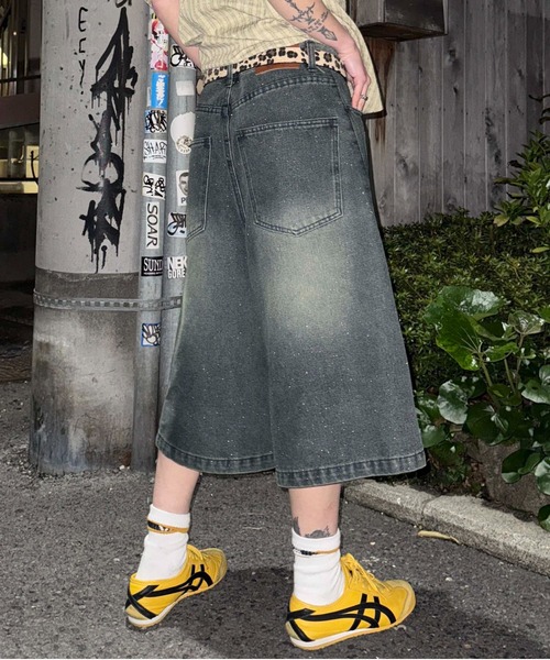ハーフパンツ ワイドパンツ ジーンズ グリッターハーフデニム メンズ