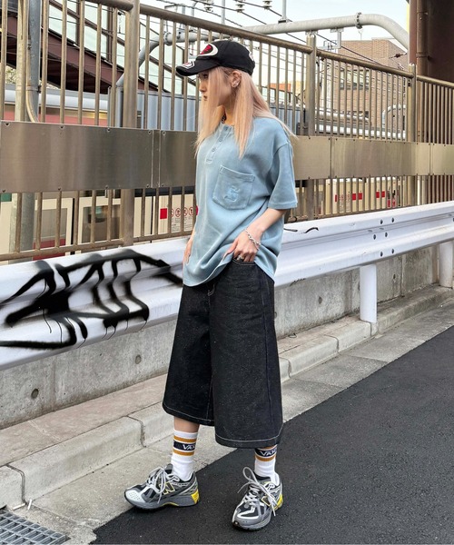 ワイドパンツ ハーフパンツ ジーンズ 短パン グリッターハーフデニム