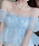 ブラウス シャツ 夏 半袖 ボリュームチュール...の詳細画像1