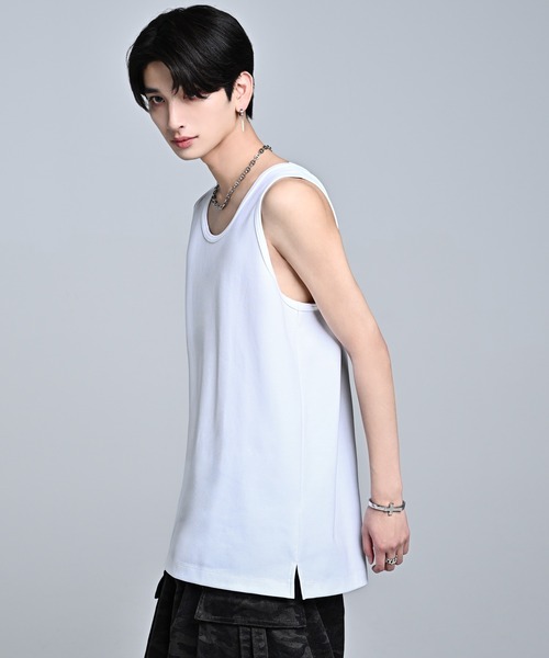 インヴェル　① タンクトップ GG/XL ブラック　用途多彩 ADRER（アドラー） タンクトップ Punch Layered Oversize Tank Top
