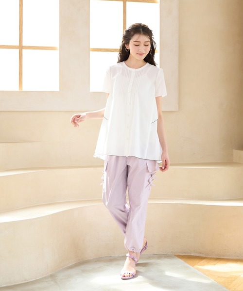 【美品】ローズティアラ *裾パールフルレングスパンツ 42 Rose Tiara（ローズティアラ） カーゴパンツ 「UVカット/接触冷感/吸水