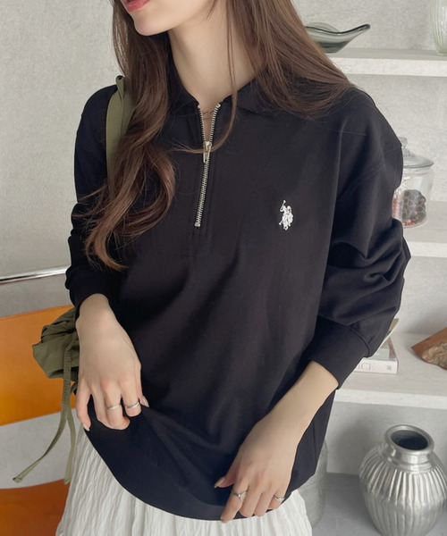 「U.S. POLO ASSN.」 長袖ポロシャツ M ブラック レディース_画像2
