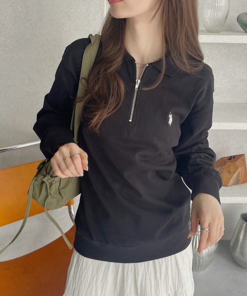 「U.S. POLO ASSN.」 長袖ポロシャツ M ブラック レディース_画像3