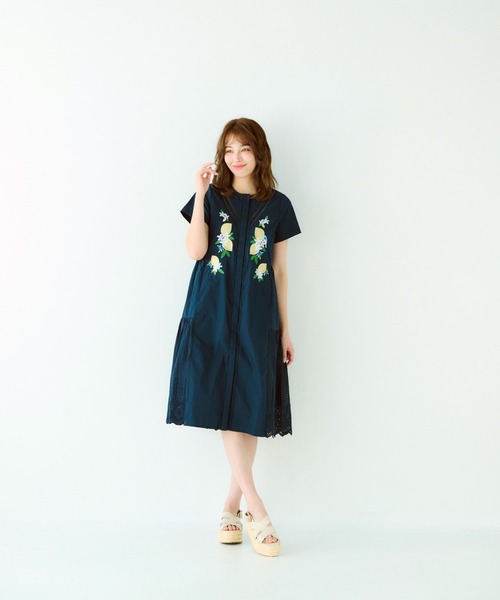 【美品】chesty レモン刺繍ワンピース Chesty（チェスティ） ワンピース 半袖 レモンシャツワンピース