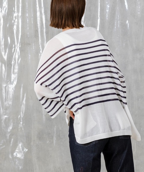 「Gready Brilliant」 半袖ニット FREE ホワイト×ネイビー レディース_画像8