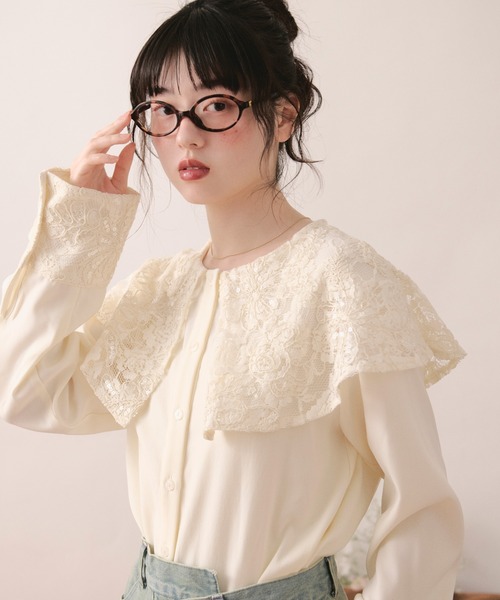 loin nuit ブラウス シャツ spanglelace big collar blouse