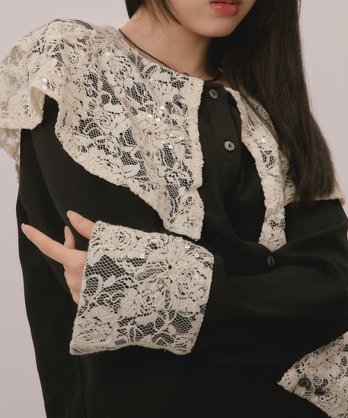 loin nuit ブラウス シャツ spanglelace big collar blouse