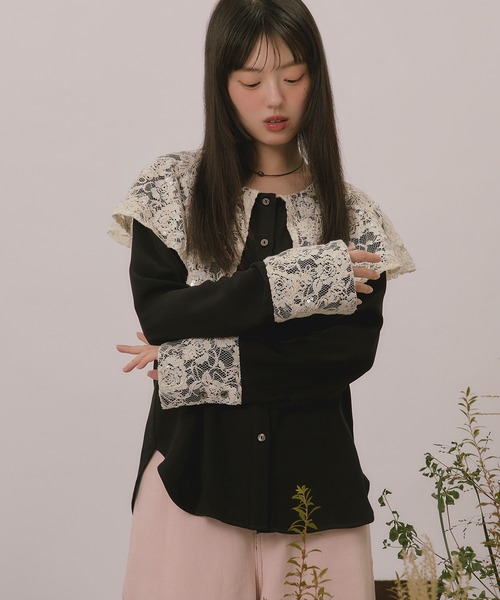 loin nuit ブラウス シャツ spanglelace big collar blouse