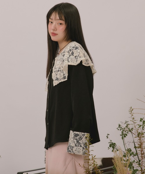 loin nuit ブラウス シャツ spanglelace big collar blouse
