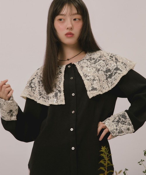 完売品　loin nuit スパンコールレースカラーブラウス loin nuit ブラウス シャツ spanglelace big collar blouse