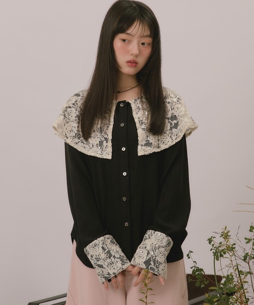 ま*る様 loin nuit スパンコールレースカラーブラウス loin nuit ブラウス シャツ spanglelace big collar blouse