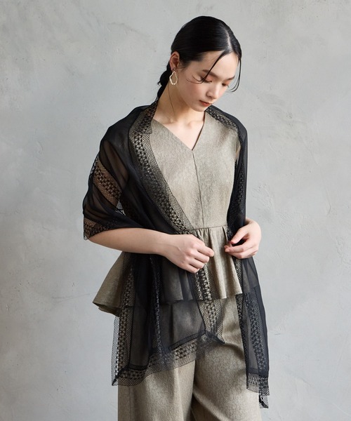 AIMER ストール マフラー ラメ糸トーションレース×シフォン