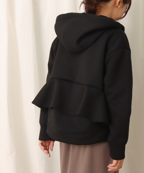 【美品】 Diagram バックフリルパーカー 2way ファー ブラック　黒 ジュノア JUNOAH 袖フリルパーカー （ブラック） -ファッション通販