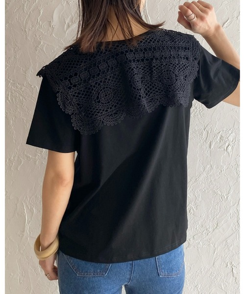 tシャツ クロシェレースTシャツ レディース classicalelf tシャツ 上品レース×スポーティMIXが旬。クロシェ