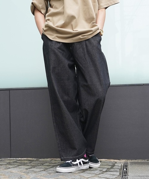 ワイド パンツ ブラック ルーズ ミドルライズ 秋冬 Laufer ジーンズ 「Laufer」12oz デニム ワイドパンツ / 12oz