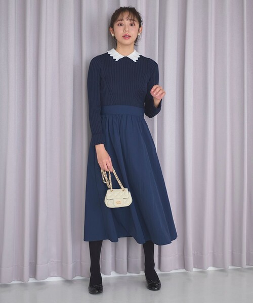 Feroux（フェルゥ） ワンピース 「洗える」バイカラー襟ニット