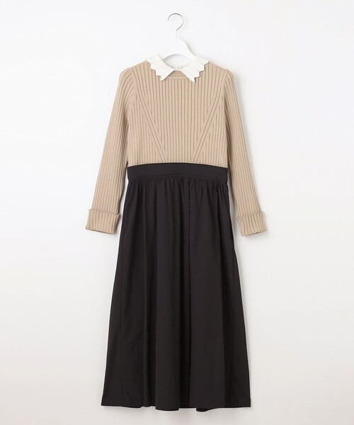 Feroux（フェルゥ） ワンピース 「洗える」バイカラー襟ニット