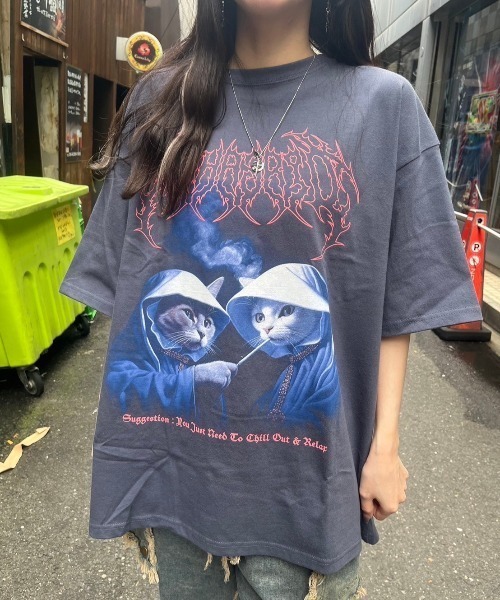 tシャツ 「mahagrid/マハグリッド」 SMOKING CAT TEE/スモーキング猫 Tシャツ レディース メンズ mahagrid/マハグリッド』 SMOKING CAT TEE/スモーキング猫 T
