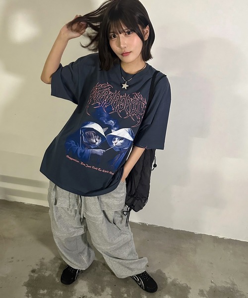 [ MAHAGRID]★24SS★韓国人気★SMOKING CAT TEE SMOKING CAT TEE[BLACK] - MAHAGRID