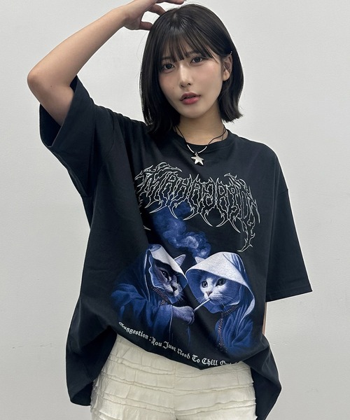 【50%オフ】 新品 PGG TEVBRID ジャガード Tシャツ サイズ２ MAHAGRID（マハグリッド） tシャツ 半袖 SMOKING CAT TEE/スモーキング