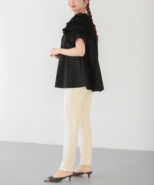Fit more パンツ フロントパールテーパードパンツ レディース