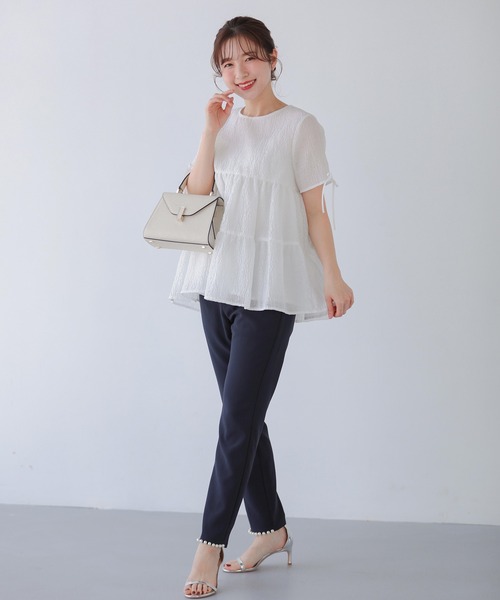 Fit more パンツ フロントパールテーパードパンツ レディース