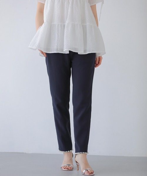 Fit more パンツ フロントパールテーパードパンツ レディース