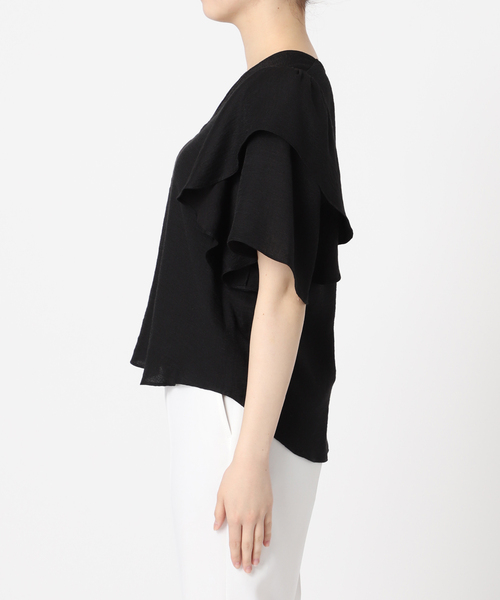 nR ブラックリネンラッフルブラウス Vin｜リネンブレンドラッフルブラウス | Rakuten Fashion(楽天