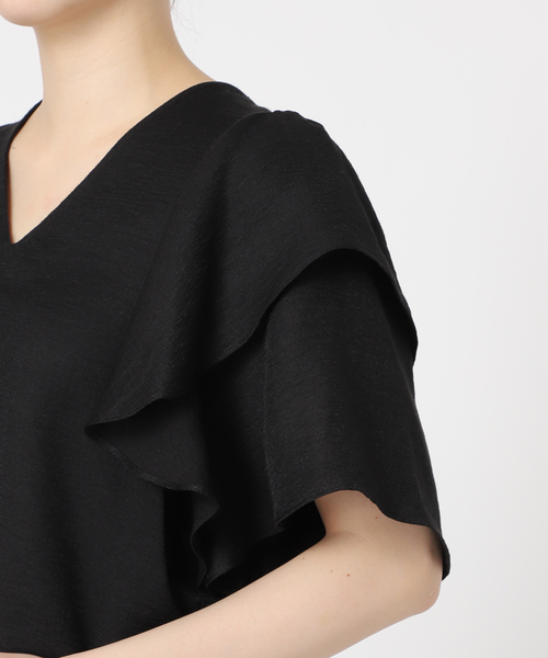 Noble☆2024 黒 ファジーリネンラッフルブラウス
