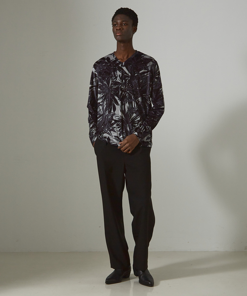 5351 Pour Les Hommes ベロアカットソー 5351 POUR LES HOMMES tシャツ 総柄 ベロア Vネック 長袖 ニット