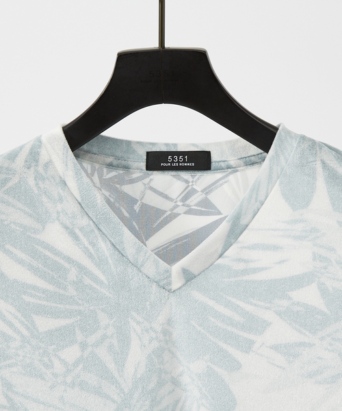 5351 POUR LES HOMMES tシャツ 総柄 ベロア Vネック 長袖 ニット