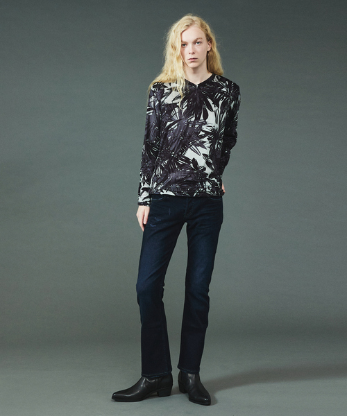 5351 Pour Les Hommes ベロアカットソー 5351 POUR LES HOMMES tシャツ 総柄 ベロア Vネック 長袖 ニット