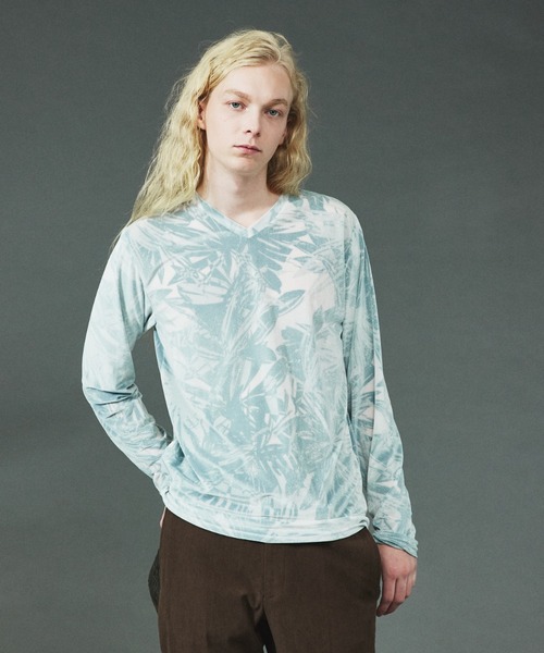 5351 Pour Les Hommes ベロアカットソー 5351 POUR LES HOMMES tシャツ 総柄 ベロア Vネック 長袖 ニット