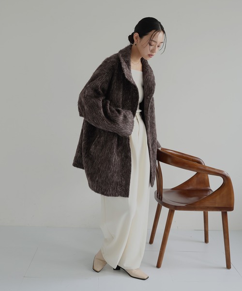 カラーコート❣️シャギースタンドカラーコート アウター マスタード hellam hellam（へラム）の「シャギースタンドカラーコート（ステン