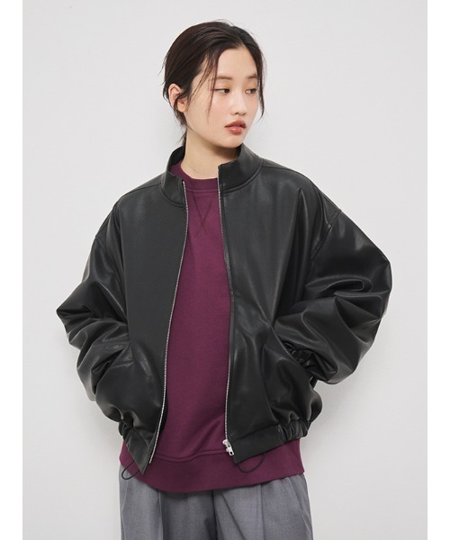 CHAROL コート アウター ドロストヘムフェイクレザージャケット 