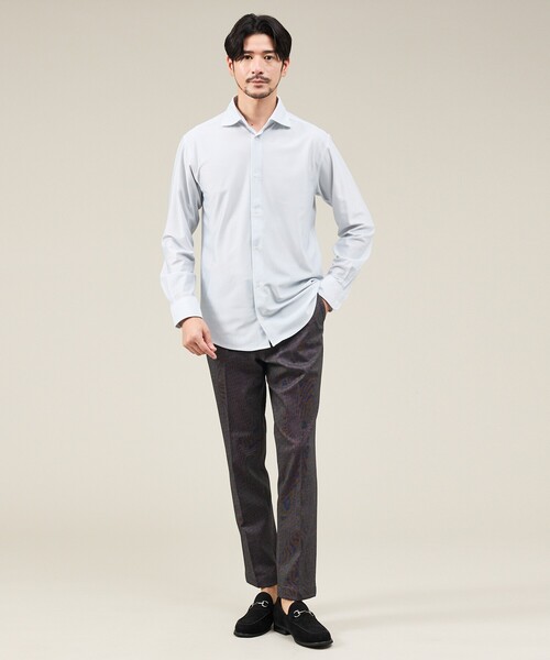 ABAHOUSE GRAY シャツ 「ON/OFF兼用」トリコット ストライプ 長袖