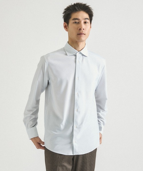 ABAHOUSE GRAY シャツ 「ON/OFF兼用」トリコット ストライプ 長袖