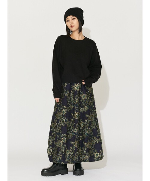 スカート MIDIUMISOLID for Ladies ロングバルーンスカート(フラワーカットジャガード)