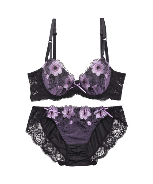 ブラジャー ショーツセット ドレッシーバイオレットフルール 育乳 脇高