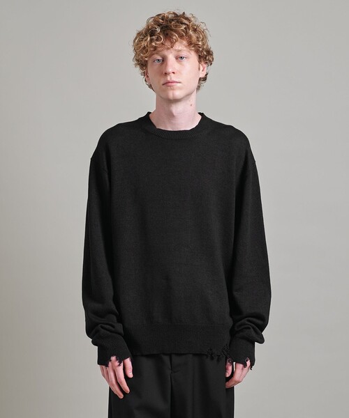 LOEFF ダメージ ニットプルオーバー (薄手) LOEFF セーター ニット 「LOEFF」ダメージ プルオーバー MEN'S