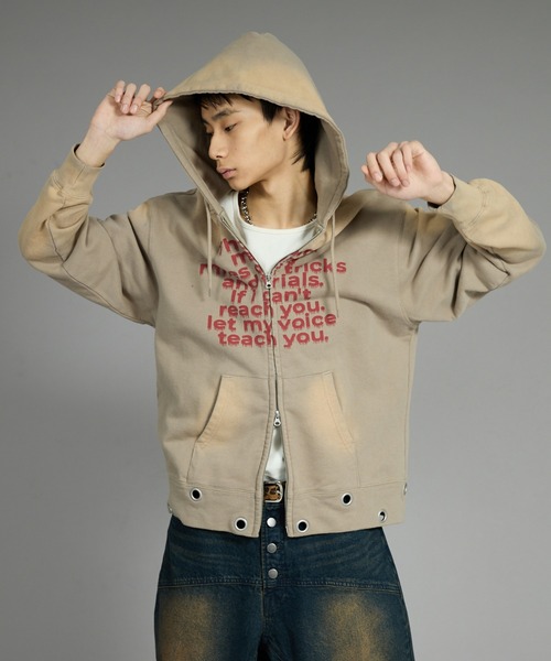 パーカー スプレー加工ハトメジップパーカー メンズ レディース