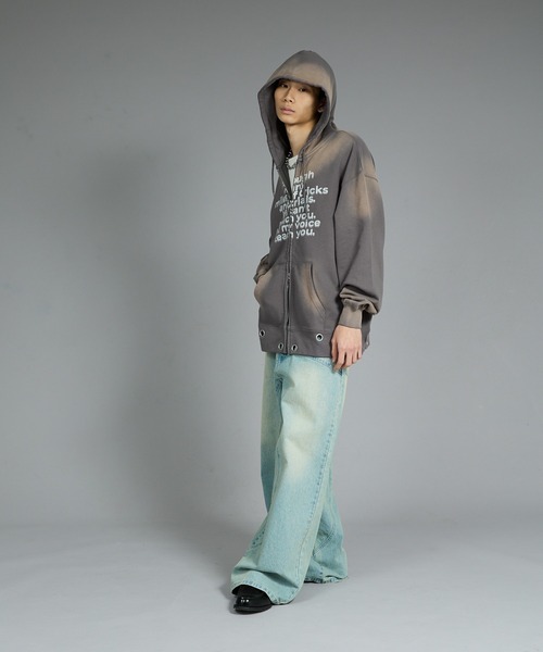 パーカー スプレー加工ハトメジップパーカー メンズ レディース