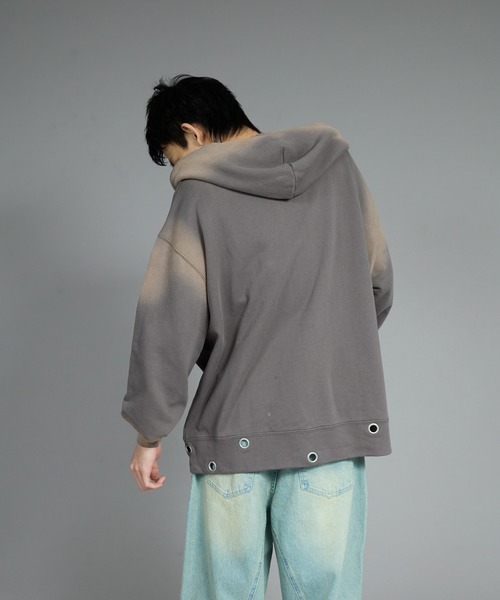 パーカー スプレー加工ハトメジップパーカー メンズ レディース