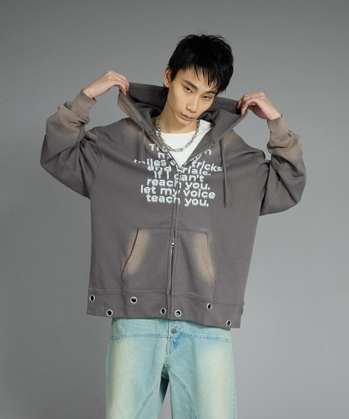 パーカー スプレー加工ハトメジップパーカー メンズ レディース