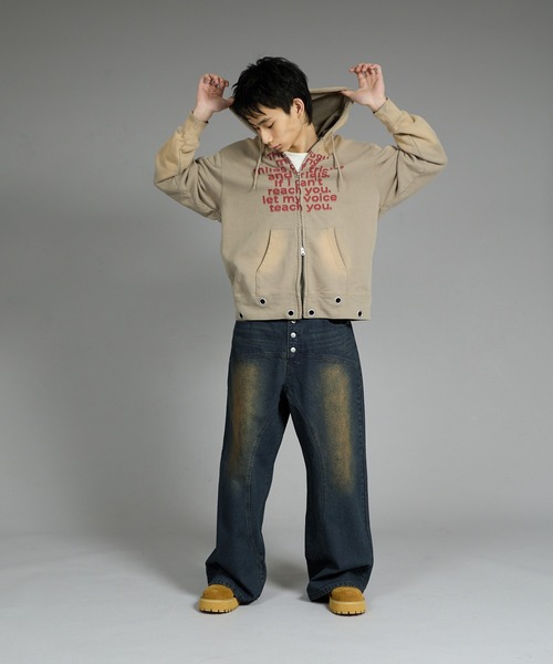 美品　ハトメロゴパーカー　S パーカー スプレー加工ハトメジップパーカー メンズ レディース