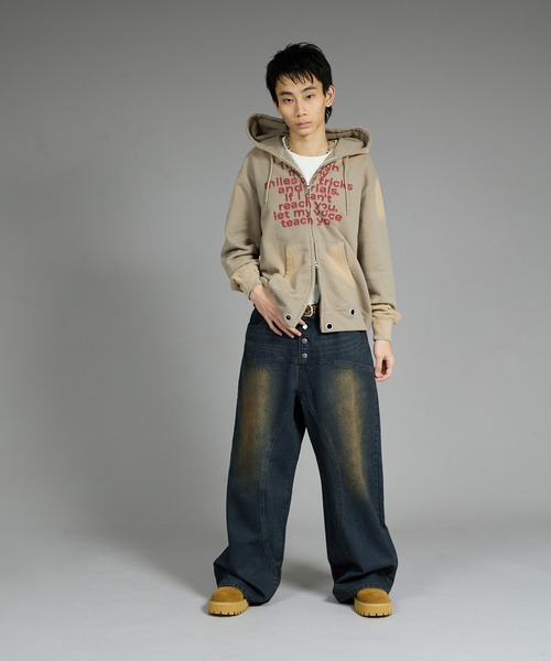 パーカー スプレー加工ハトメジップパーカー メンズ レディース