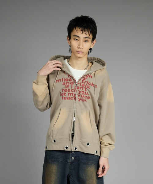 パーカー スプレー加工ハトメジップパーカー メンズ レディース