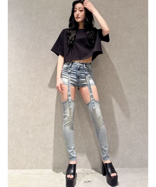 GYDA　スキニーデニム ジェイダ GYDA M/W TRIANGLEダメージスキニーデニムパンツ