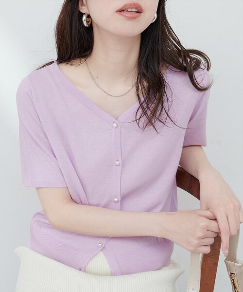 lilyco　Vニット2点 natural couture ニット セーター 花刺繍ネック+Vネック2WAY